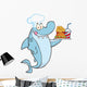 Chef Shark Holding a Plate of Hamburger and French Fries 