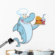 Chef Shark Holding a Plate of Hamburger and French Fries 