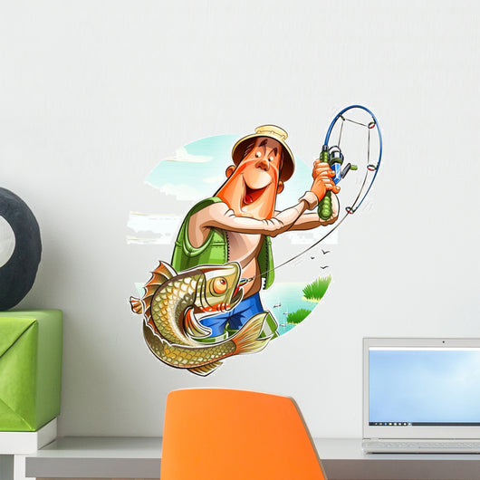 Fisherman and fish. Eps10 vector illustration. Isolated on Wall Decal