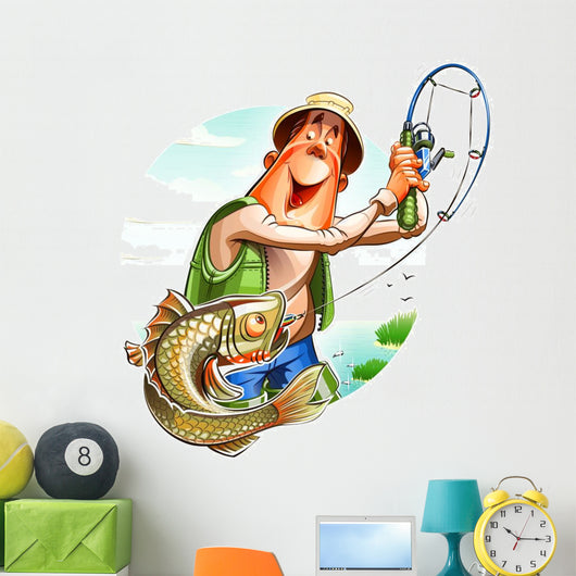 Fisherman and fish. Eps10 vector illustration. Isolated on Wall Decal