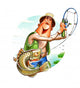 Fisherman and fish. Eps10 vector illustration. Isolated on Wall Decal
