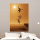 Cyclist Going Off Jump Into Water In Brown Tones Wall Mural