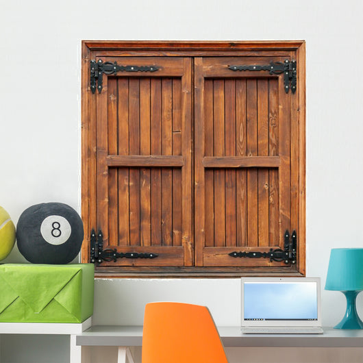 External side of a wooden window with shutters closed isolated 