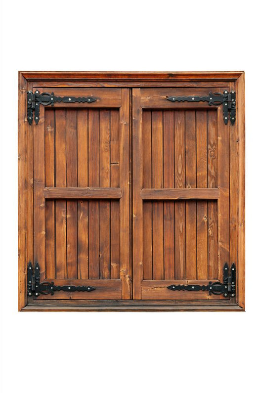 External side of a wooden window with shutters closed isolated 