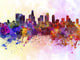 Los Angeles skyline in watercolor background 