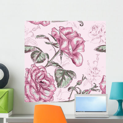 Seamless Roses Pattern Wall Decal shown on a wall