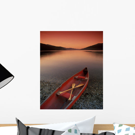 Canoe At Edge Of Mountain Lake, Shuswap, British Columbia, Canada Wall Mural