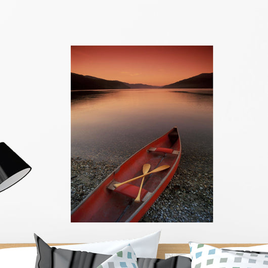 Canoe At Edge Of Mountain Lake, Shuswap, British Columbia, Canada Wall Mural