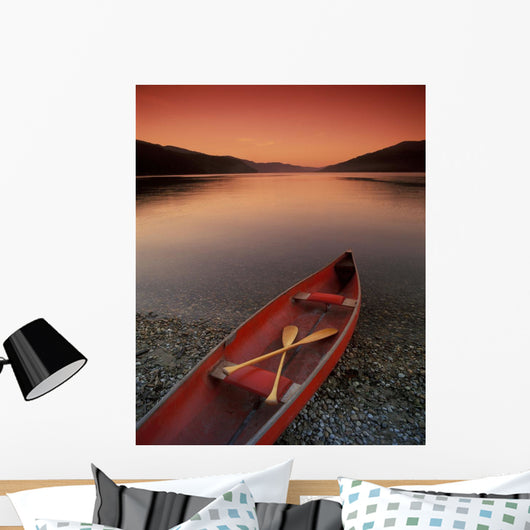 Canoe At Edge Of Mountain Lake, Shuswap, British Columbia, Canada Wall Mural