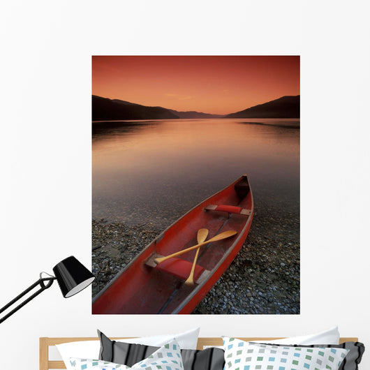 Canoe At Edge Of Mountain Lake, Shuswap, British Columbia, Canada Wall Mural