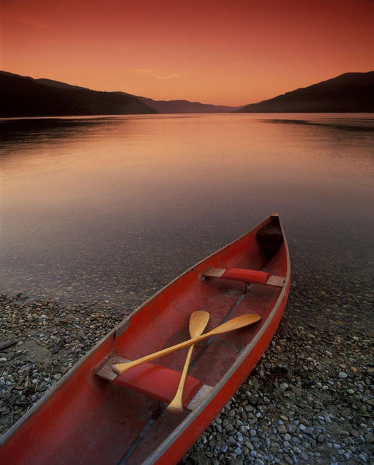 Canoe At Edge Of Mountain Lake, Shuswap, British Columbia, Canada Wall Mural