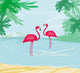 illustration with green palms and pink flamingo Wall Mural