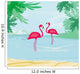 illustration with green palms and pink flamingo Wall Mural