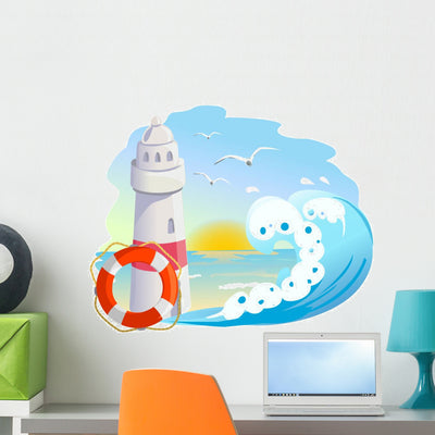Icon with Lighthouse and Wall Mural shown on a wall