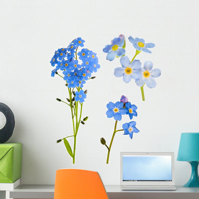 Set Forget-me-not Blue Flowers Wall Decal shown on a wall