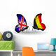 Two Butterflies with Flags Uk and Belgium Wall Decal