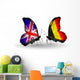 Two Butterflies with Flags Uk and Belgium Wall Decal