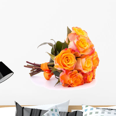 Yellow Rose Flower Bouquet shown on a wall