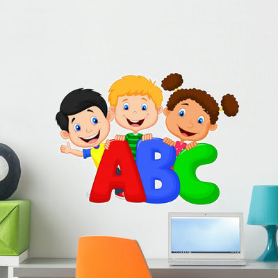 School Kids with Abc shown on a wall