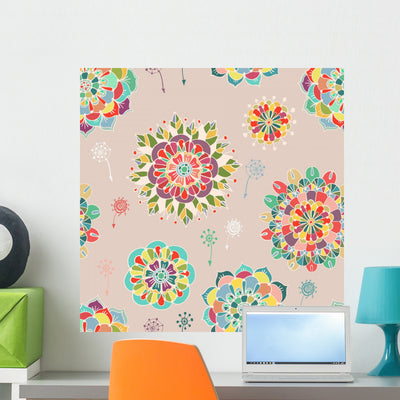 Seamless Floral Pattern Wall Decal Design 2 shown on a wall