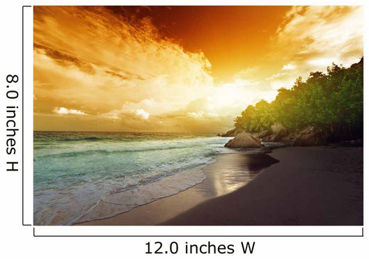 sunset on Seychelles beach, La Digue island 