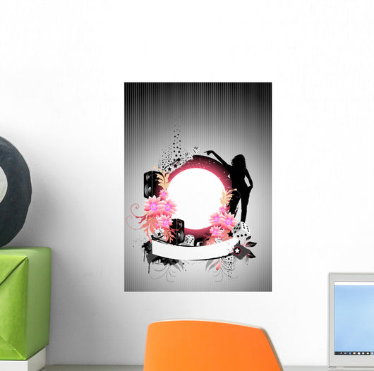 Floral vector background with speakers and flowers. Wall Mural