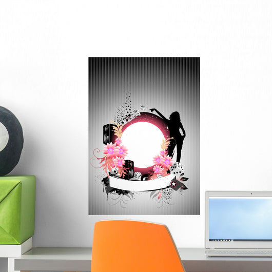 Floral vector background with speakers and flowers. Wall Mural