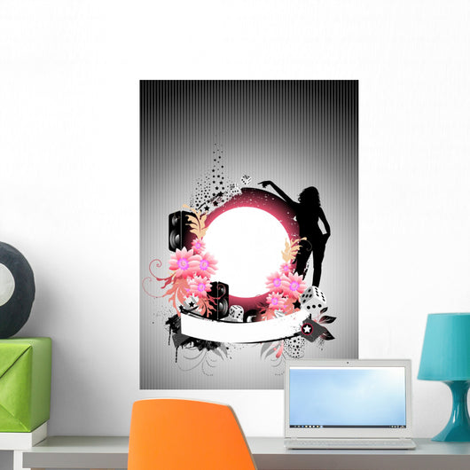 Floral vector background with speakers and flowers. Wall Mural