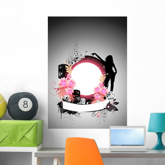 Floral vector background with speakers and flowers. Wall Mural