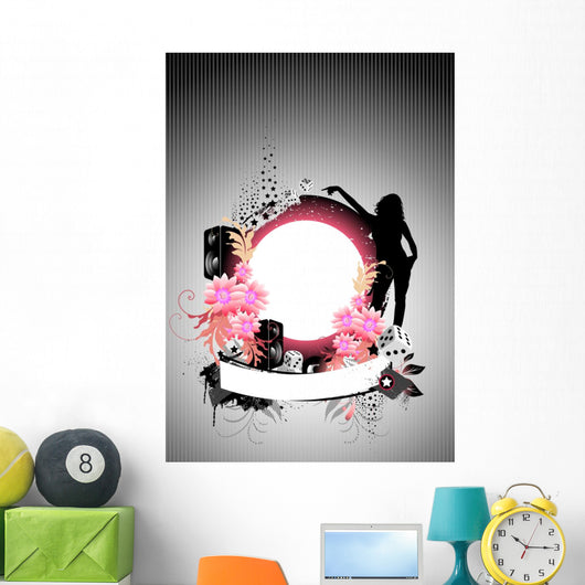 Floral vector background with speakers and flowers. Wall Mural