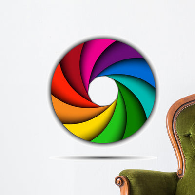 Colorful Rainbow Swirl Wall Decal shown on a wall