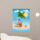 Seaside view with a palm tree, beach chair and parasol. Summer v 