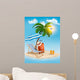 Seaside view with a palm tree, beach chair and parasol. Summer v 