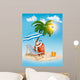 Seaside view with a palm tree, beach chair and parasol. Summer v 