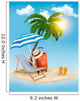 Seaside view with a palm tree, beach chair and parasol. Summer v 