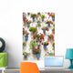 Blue Flowerpots and Red Flowers on a white wall with vintage lan 