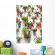 Blue Flowerpots and Red Flowers on a white wall with vintage lan 