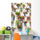 Blue Flowerpots and Red Flowers on a white wall with vintage lan 