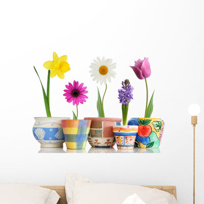 Colorful Spring Flowers Wall Decal shown on a wall