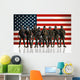 Soldiers against the background of the American/USA flag. 