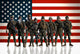 Soldiers against the background of the American/USA flag. 