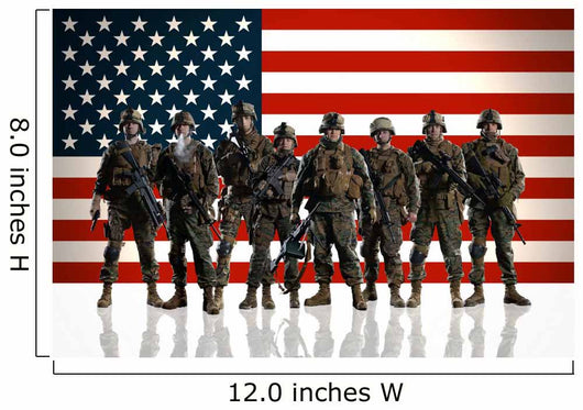 Soldiers against the background of the American/USA flag. 