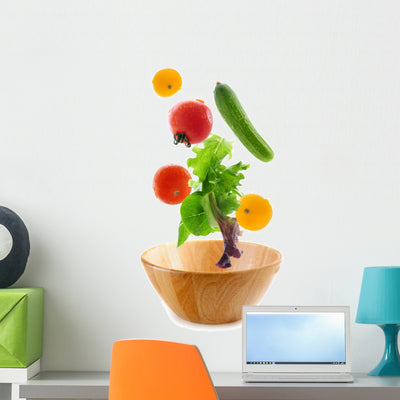 Assorted Fresh Vegetables Falling Wall Decal shown on a wall