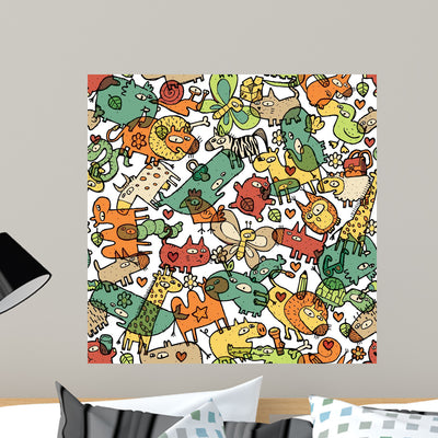 Animals and Objects Seamless Wall Decal Design 2 shown on a wall