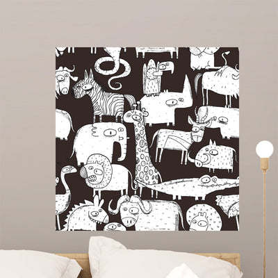 African Animals Seamless Pattern Wall Decal shown on a wall