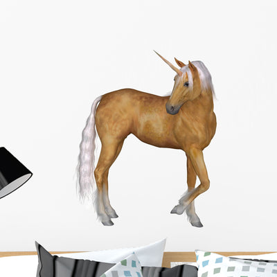 Palomino Unicorn Turning Wall Decal shown on a wall