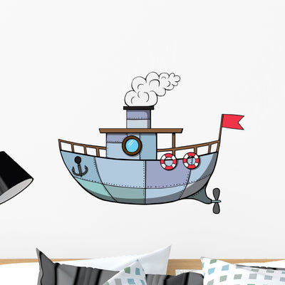 Cartoon Ship Vector Illustration shown on a wall