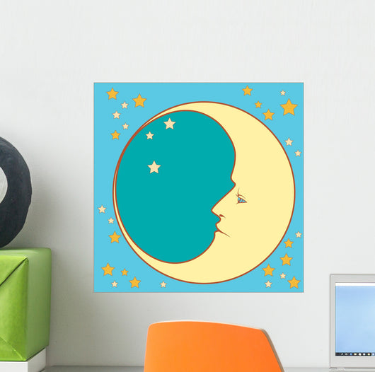 Crescent Moon in Profile With Stars 