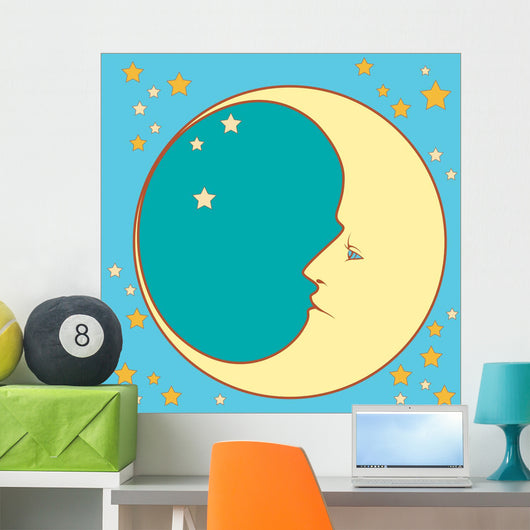 Crescent Moon in Profile With Stars 