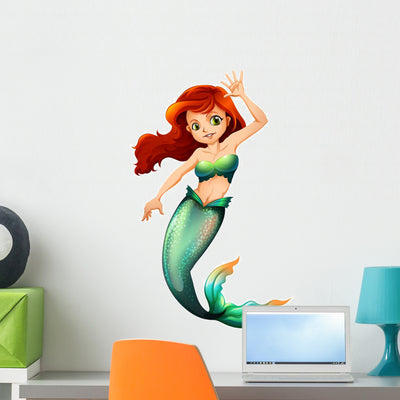 Pretty Mermaid Wall Decal shown on a wall